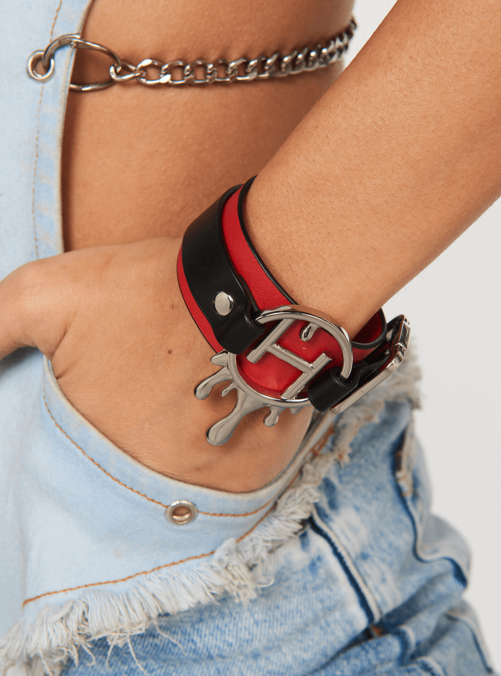 Drip OH Monogrammed Leather Bracelet In Crimson Crush
