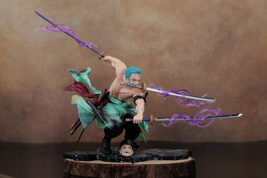 One Piece Anime Roronoa Zoro Combat Mode Anime Action Figure With 2 Heads | 15 Cms|