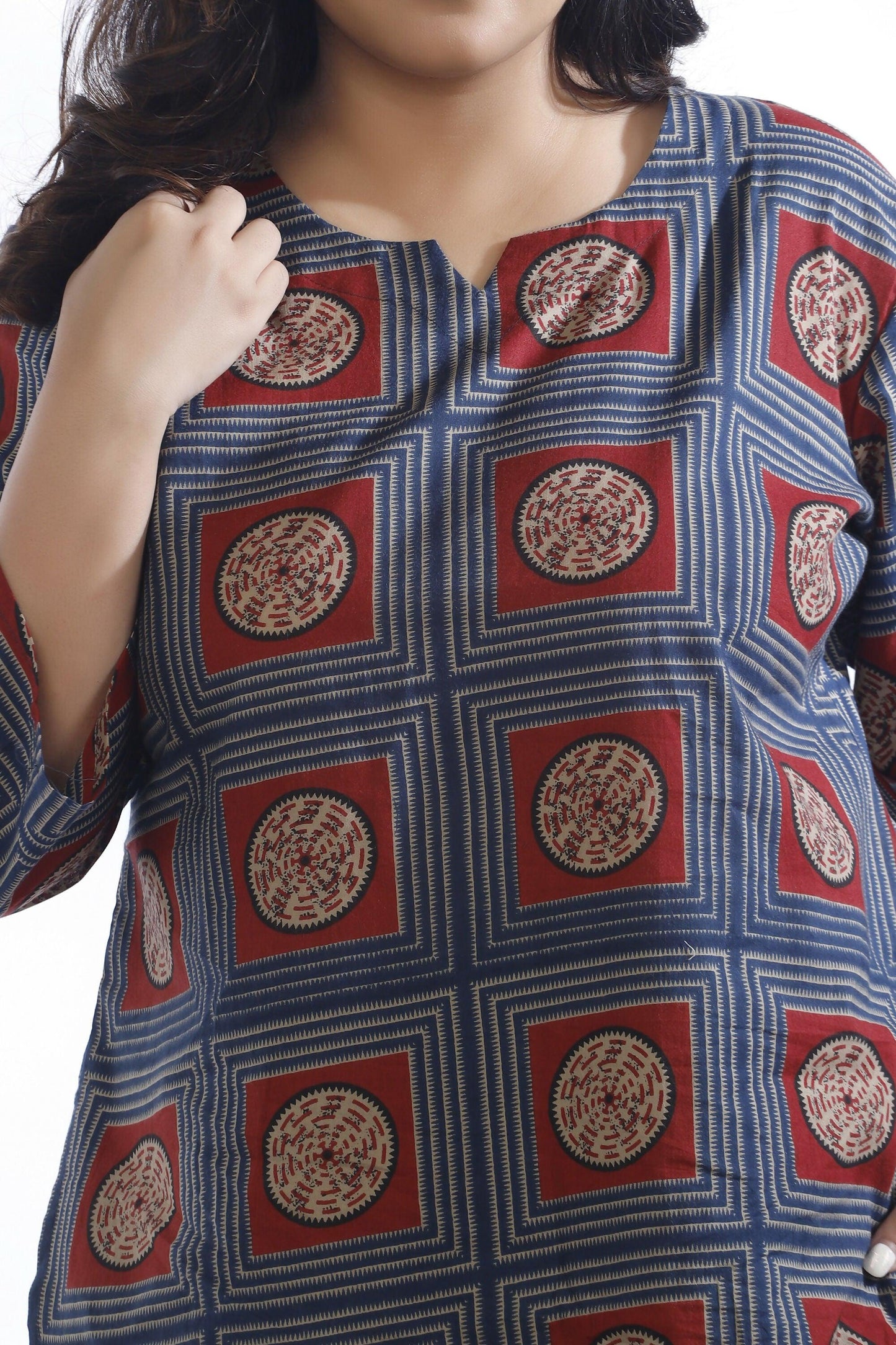 Breathables WomenS Blue Cotton Geometric Print Loungewear Co-Ord Set  Hip-Length Kurta & Pants