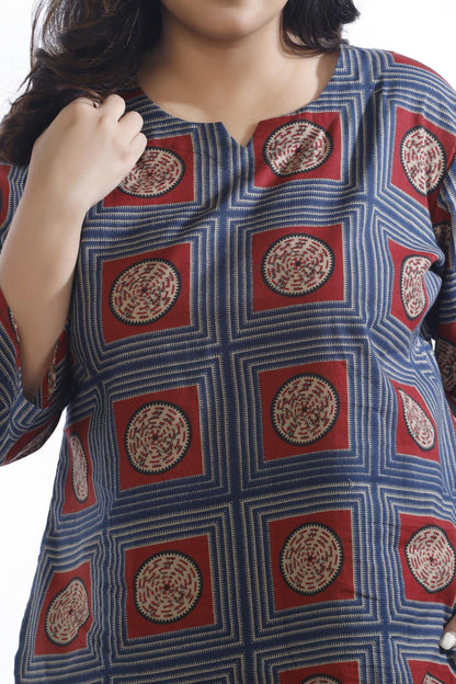 Breathables WomenS Blue Cotton Geometric Print Loungewear Co-Ord Set  Hip-Length Kurta & Pants