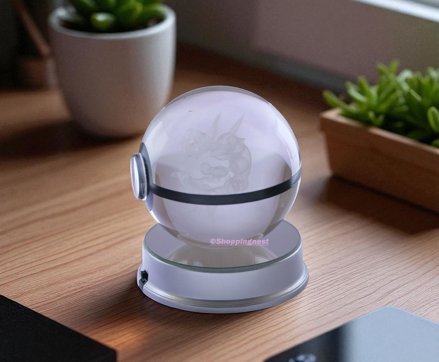 Alakazam Pokémon Crystal Poké Ball 3D Laser Engraved Figurine | Color Changing LED Night Lamp |PVC| Collectible by ShoppingNest