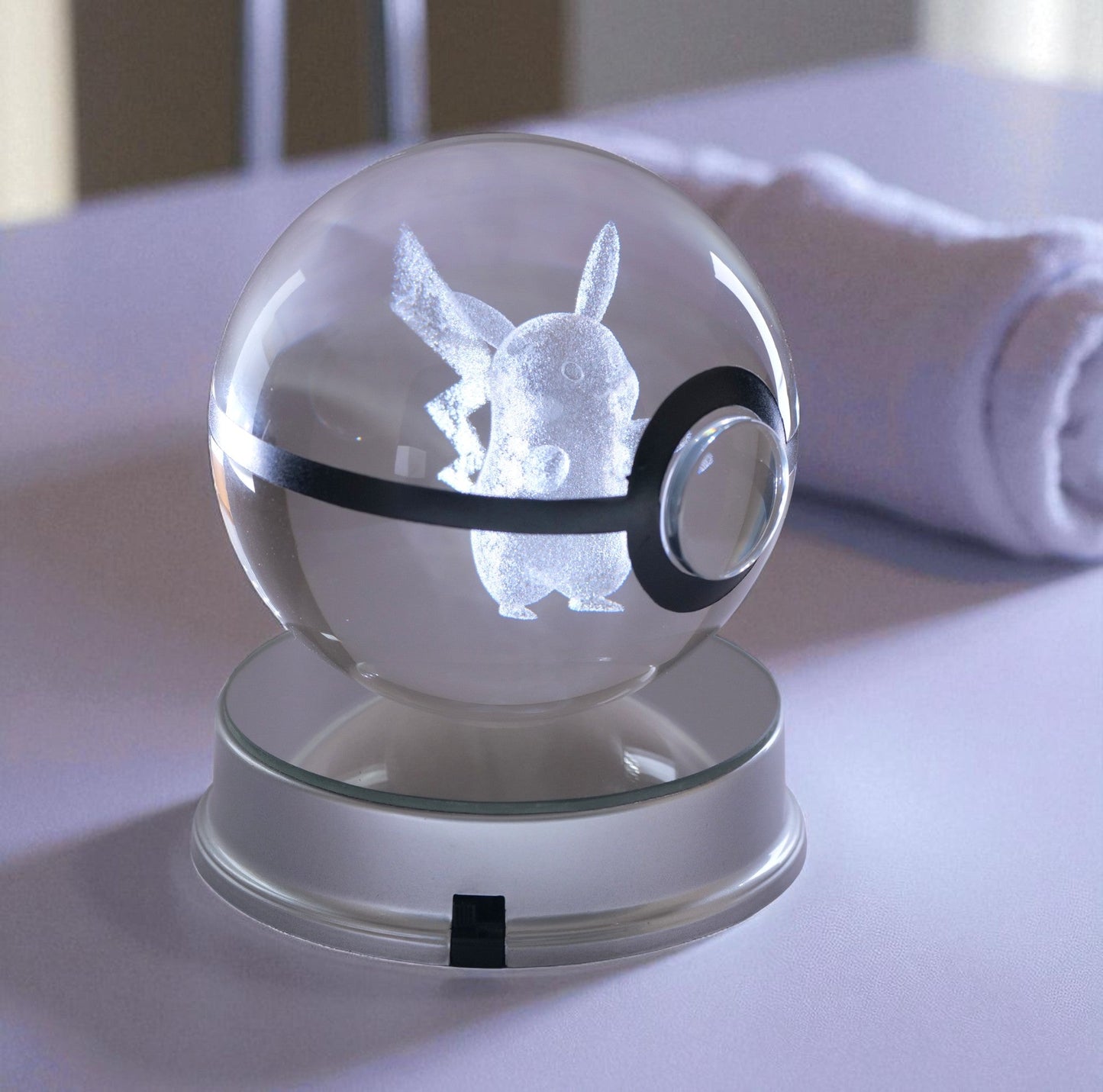 Pikachu Pokémon Crystal Poké Ball 3D Laser Engraved Figurine | Color Changing LED Night Lamp |PVC| Collectible by ShoppingNest