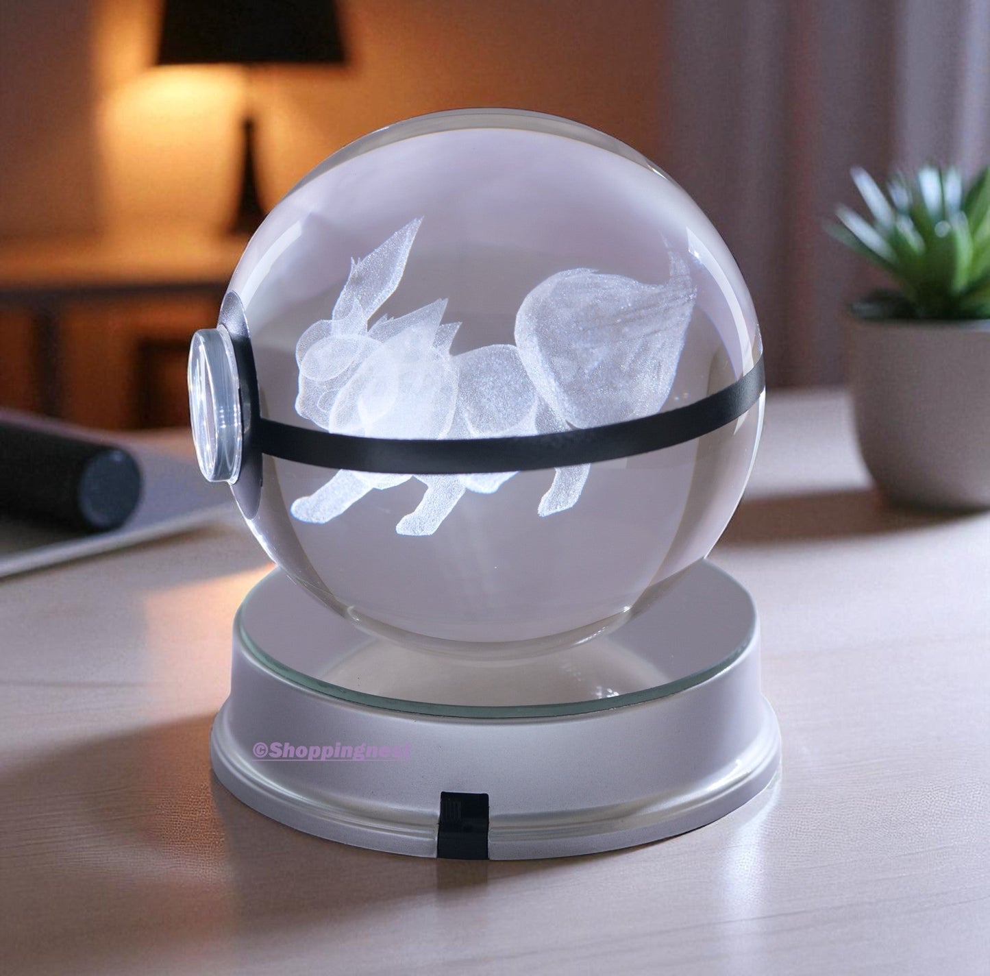 Pokémon Flareon Crystal Poké Ball 3D Laser Engraved Figurine | Color Changing LED Night Lamp |PVC| Collectible by ShoppingNest