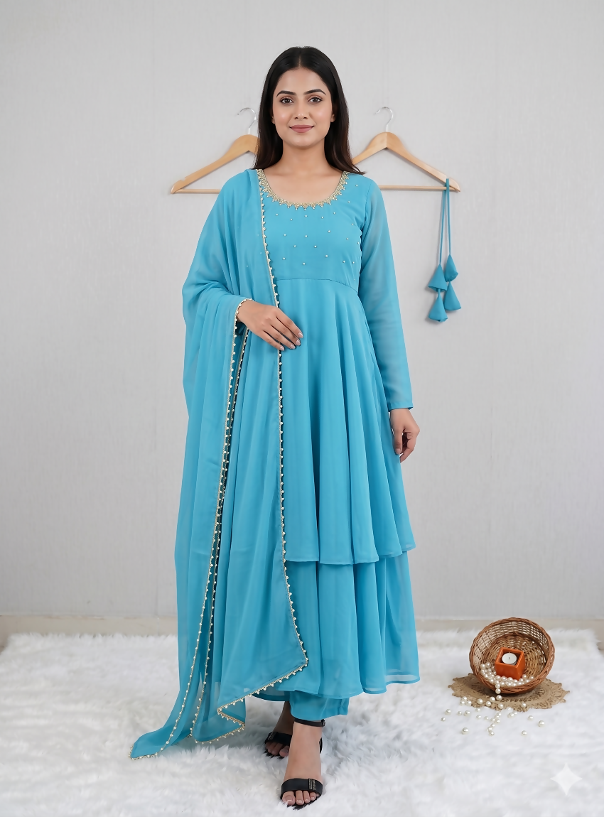Teeya Creation New Trendy Stylish Anarkali Gown Set - Sky Blue