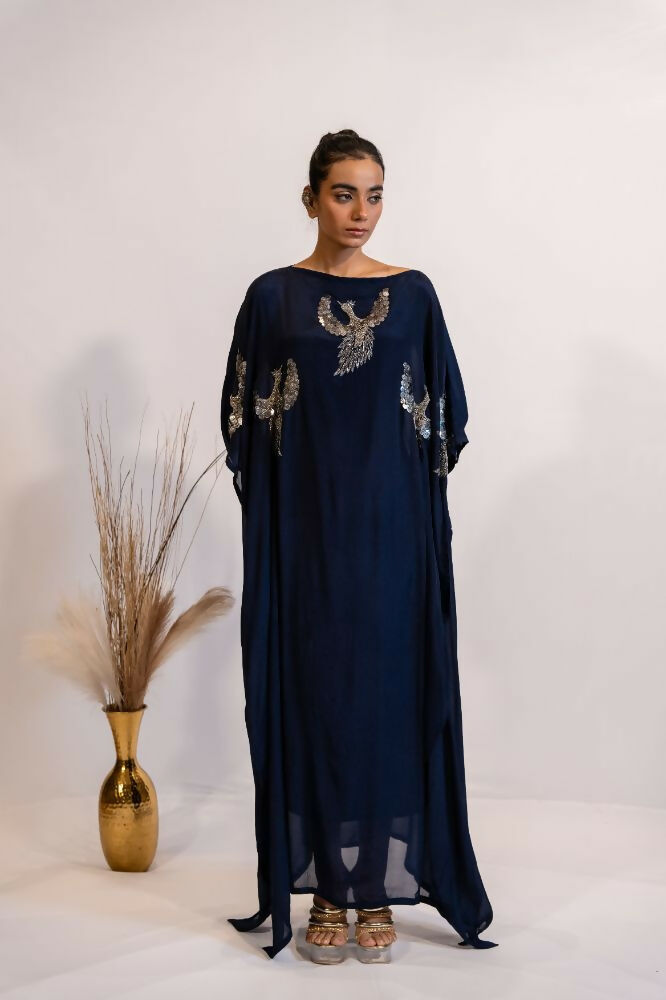 Timaraa Regal Navy Blue Embellished Kaftan Dress