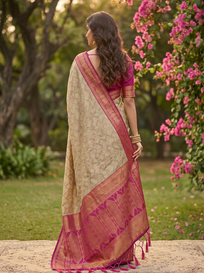 Shree Shyam Fashion Chiku With Pink Cotton Saree