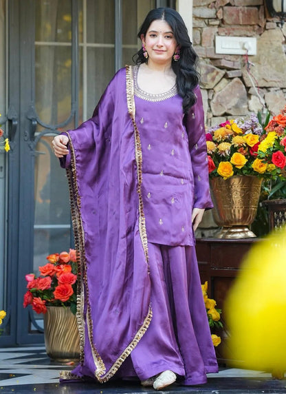 Vegaa Fashion Purple Embroidered Fendi Silk Salwar Suit