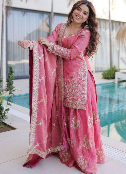 Vegaa Fashion Light-Pink Embroidered Fendi Silk Salwar Suit
