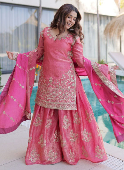 Vegaa Fashion Light-Pink Embroidered Fendi Silk Salwar Suit
