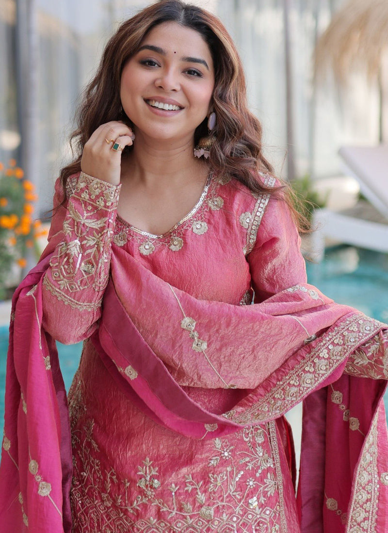 Vegaa Fashion Light-Pink Embroidered Fendi Silk Salwar Suit