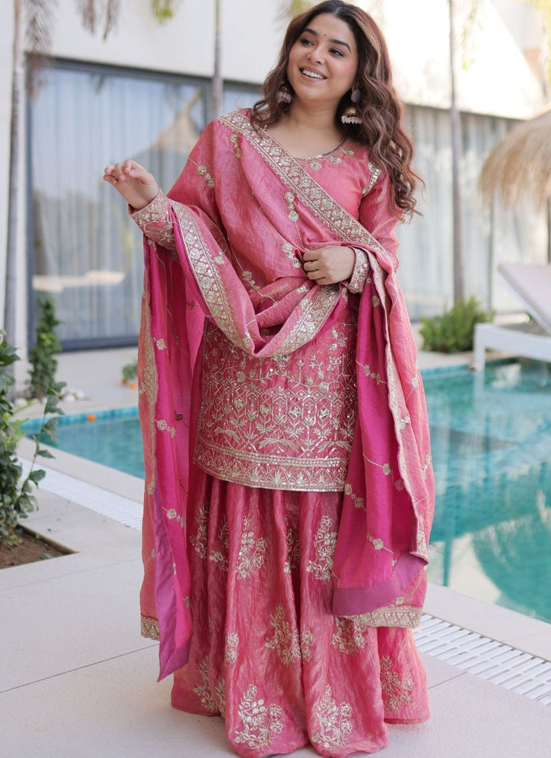 Vegaa Fashion Light-Pink Embroidered Fendi Silk Salwar Suit