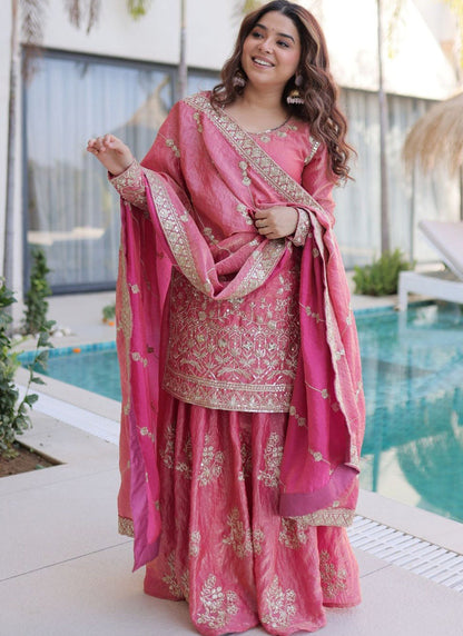 Vegaa Fashion Light-Pink Embroidered Fendi Silk Salwar Suit