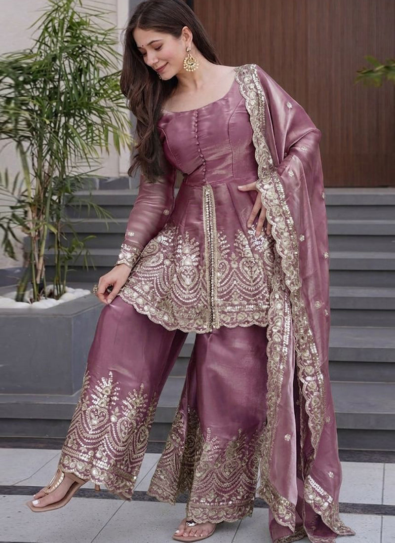 Vegaa Fashion Dark-Pink Embroidered Fendi Silk Salwar Suit