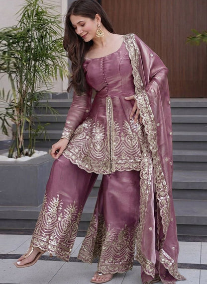 Vegaa Fashion Dark-Pink Embroidered Fendi Silk Salwar Suit