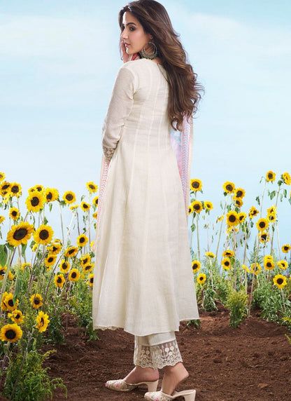 Vegaa Fashion Off-White Embroidered Cotton Anarkali Suit