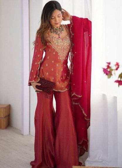 Vegaa Fashion Rani-Pink Embroidered Fendi Silk Salwar Suit