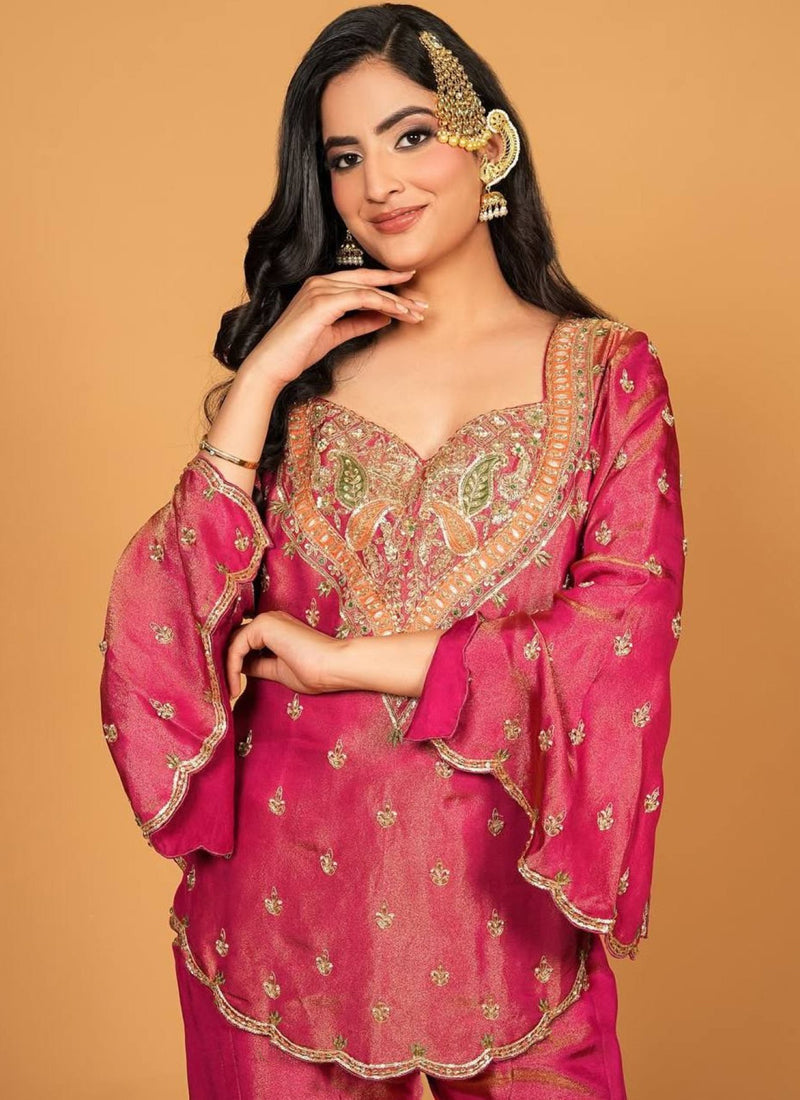 Vegaa Fashion Rani-Pink Embroidered Fendi Silk Salwar Suit