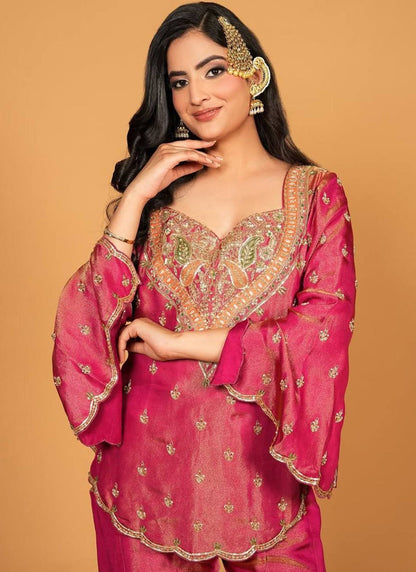Vegaa Fashion Rani-Pink Embroidered Fendi Silk Salwar Suit