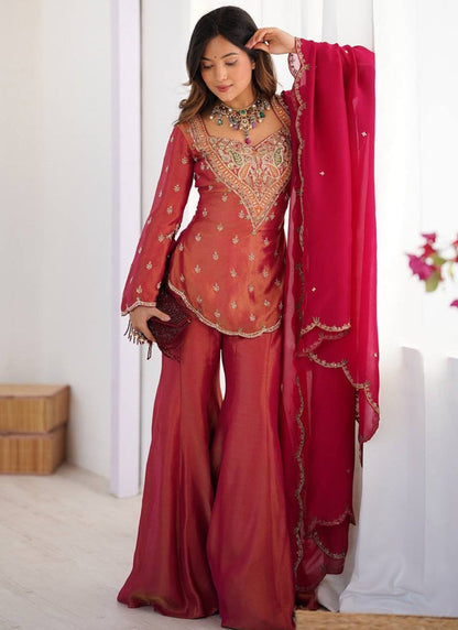 Vegaa Fashion Rani-Pink Embroidered Fendi Silk Salwar Suit