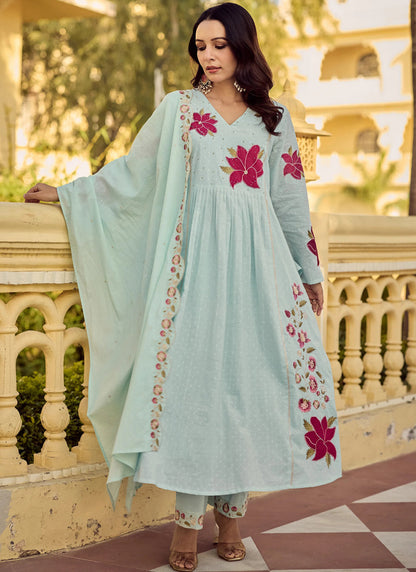 Vegaa Fashion Sea-Green Embroidered Chanderi Anarkali Suit