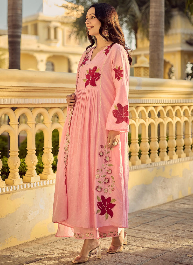 Vegaa Fashion Peach Embroidered Chanderi Anarkali Suit