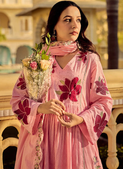 Vegaa Fashion Peach Embroidered Chanderi Anarkali Suit