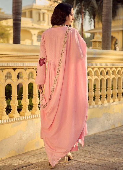 Vegaa Fashion Peach Embroidered Chanderi Anarkali Suit