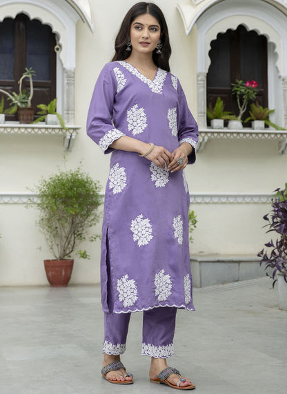 Vegaa Fashion Purple Embroidered Silk Blend Kurti Suit