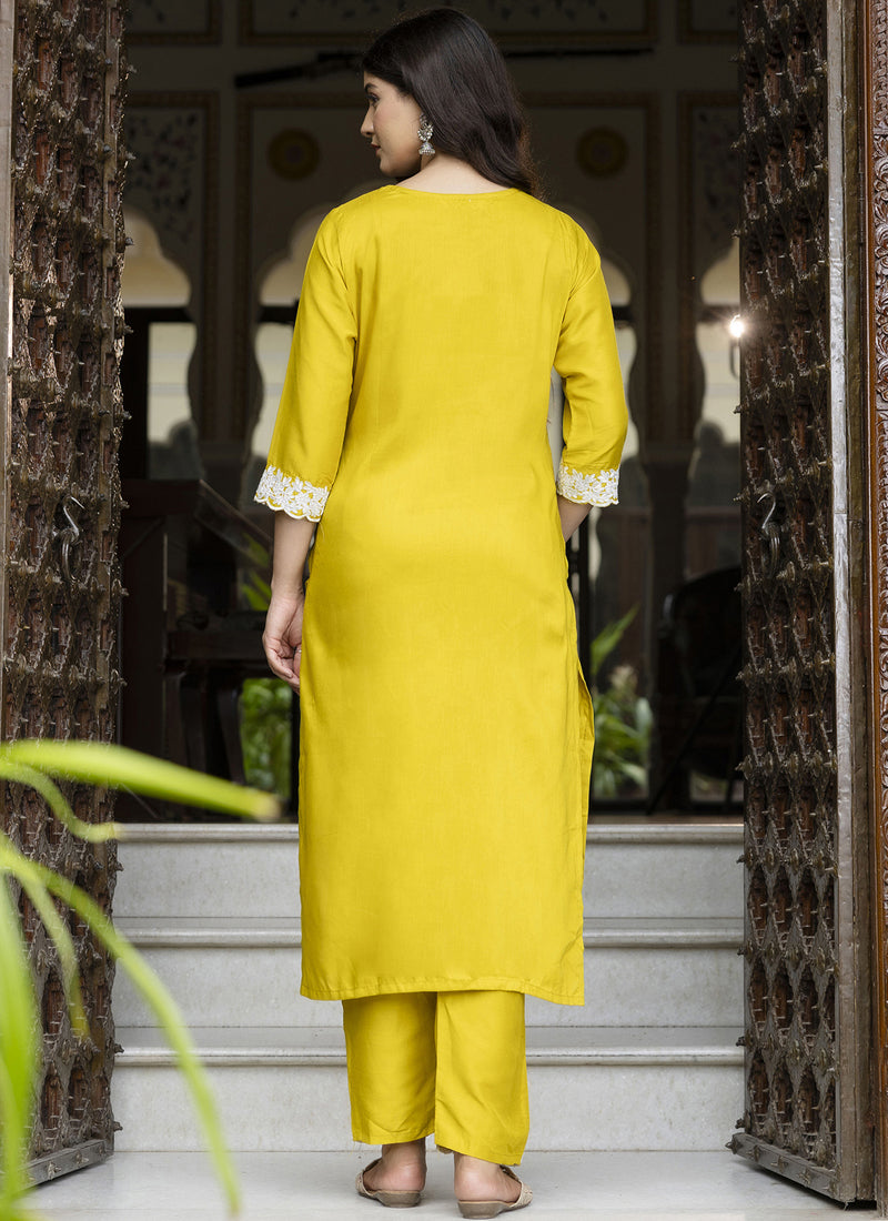 Vegaa Fashion Yellow Embroidered Silk Blend Kurti Suit