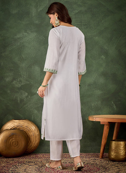 Vegaa Fashion Off-White Embroidered Roman Silk Kurti Suit