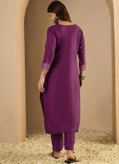 Vegaa Fashion Dark-Purple Embroidered Cotton Silk Kurti Suit