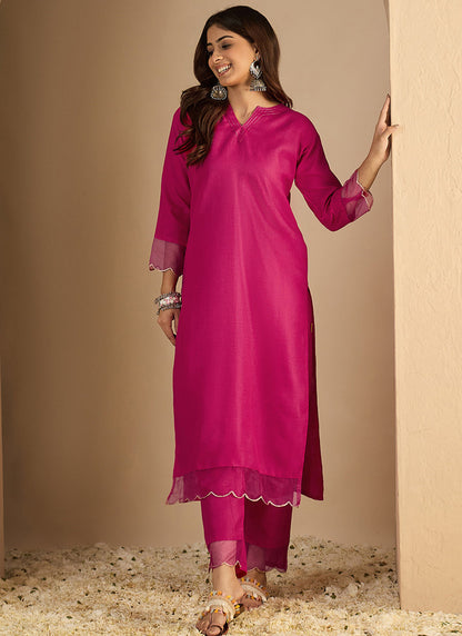Vegaa Fashion Pink Embroidered Cotton Silk Kurti Suit