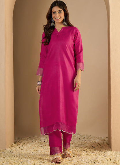 Vegaa Fashion Pink Embroidered Cotton Silk Kurti Suit