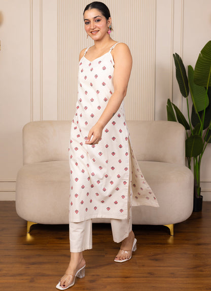 Vegaa Fashion Off-White Embroidered Woven Silk Kurti Suit