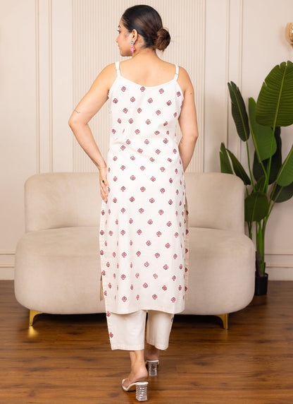 Vegaa Fashion Off-White Embroidered Woven Silk Kurti Suit