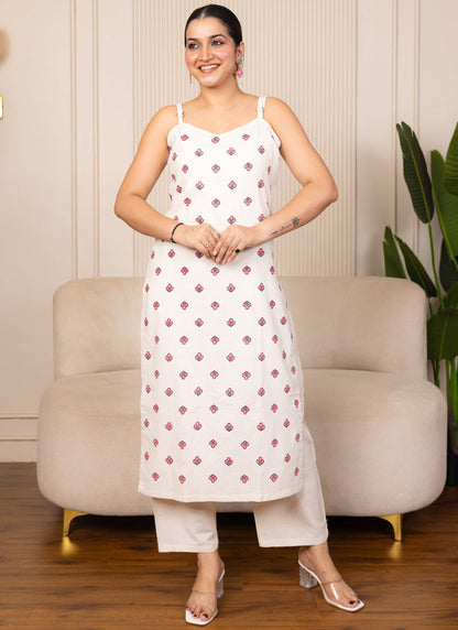 Vegaa Fashion Off-White Embroidered Woven Silk Kurti Suit