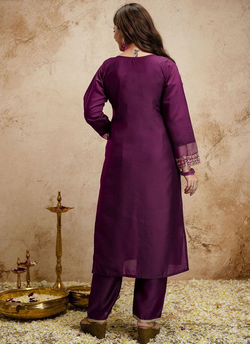 Vegaa Fashion Dark-Purple Embroidered Chanderi Salwar Suit