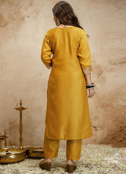 Vegaa Fashion Yellow Embroidered Chanderi Salwar Suit