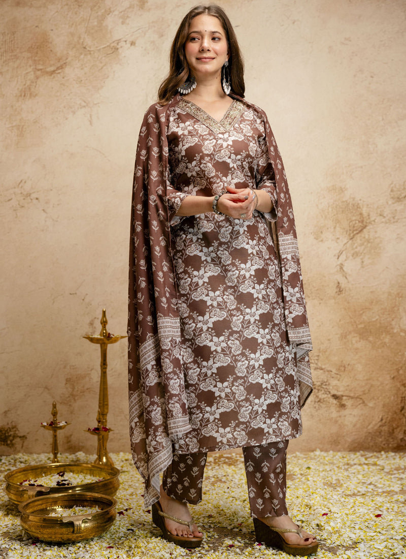Vegaa Fashion Brown Printed Megic Cotton Salwar Suit