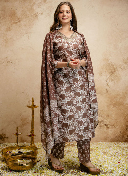 Vegaa Fashion Brown Printed Megic Cotton Salwar Suit