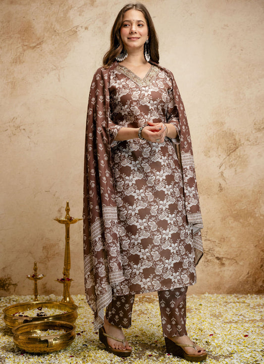 Vegaa Fashion Brown Printed Megic Cotton Salwar Suit