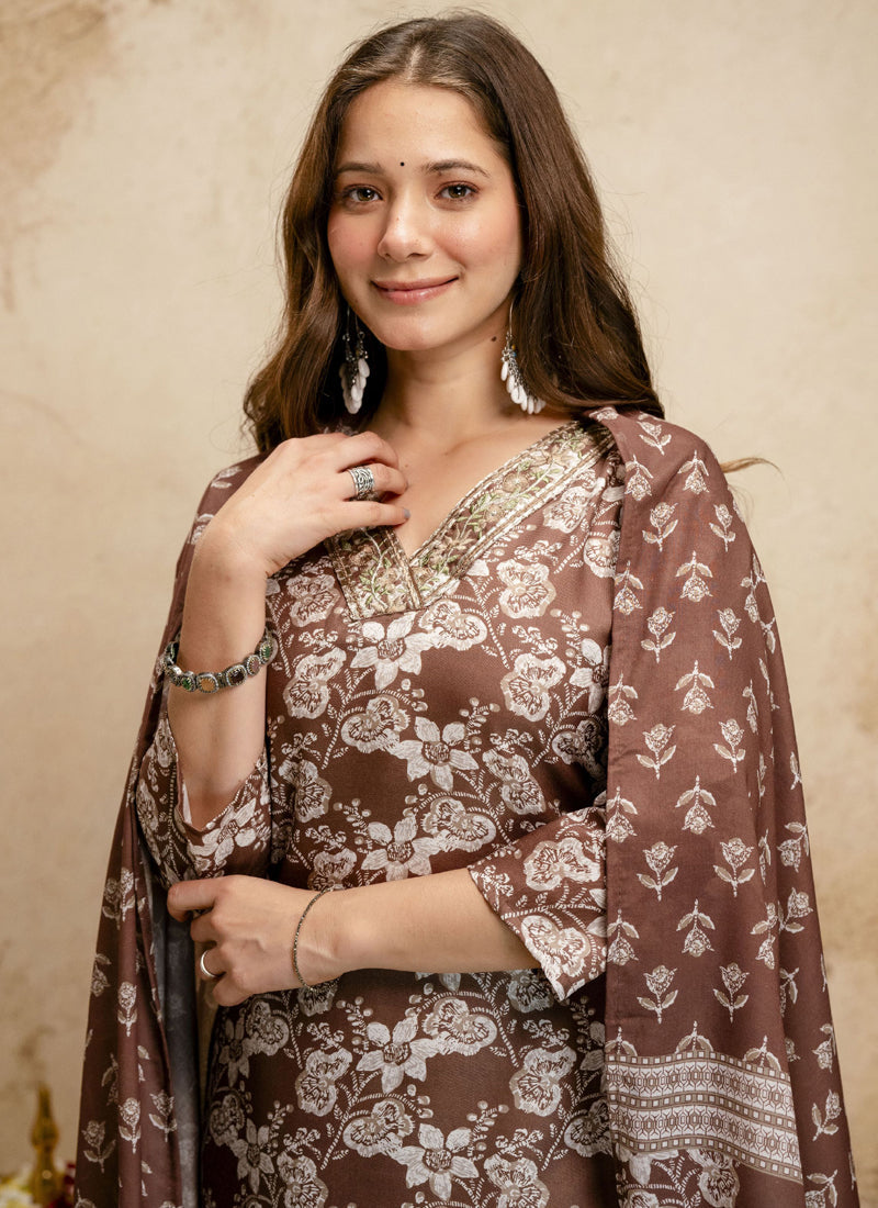 Vegaa Fashion Brown Printed Megic Cotton Salwar Suit