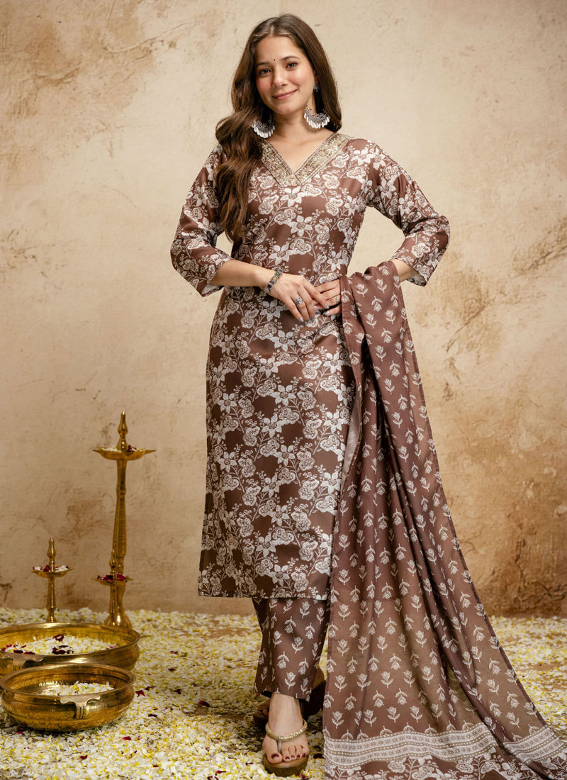 Vegaa Fashion Brown Printed Megic Cotton Salwar Suit