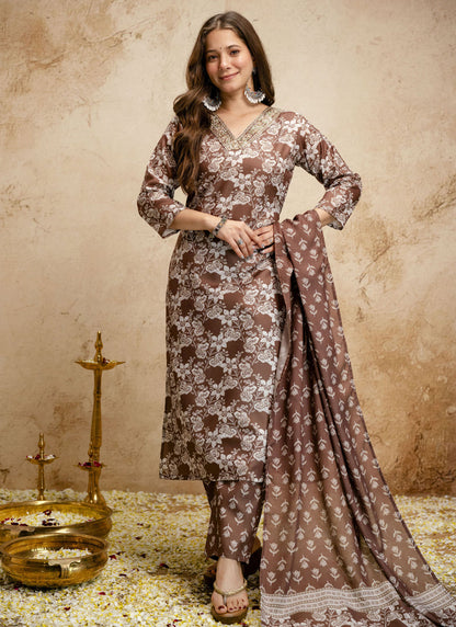 Vegaa Fashion Brown Printed Megic Cotton Salwar Suit
