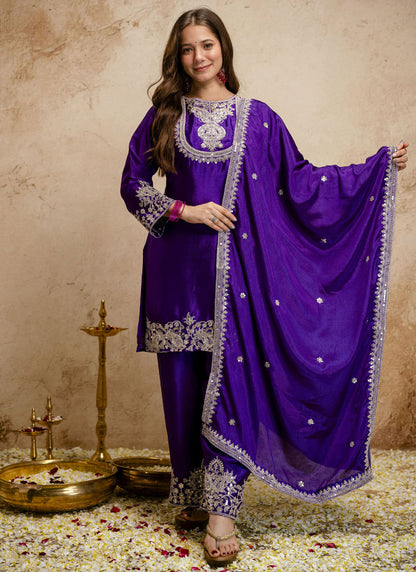 Vegaa Fashion Purple Embroidered Chanderi Salwar Suit