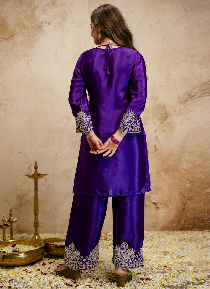 Vegaa Fashion Purple Embroidered Chanderi Salwar Suit