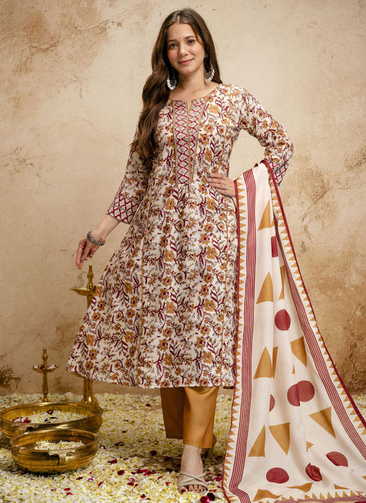 Vegaa Fashion Off-White Printed Megic Cotton Salwar Suit