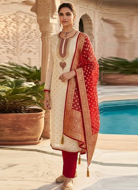 Vegaa Fashion Cream Embroidered salwar suit