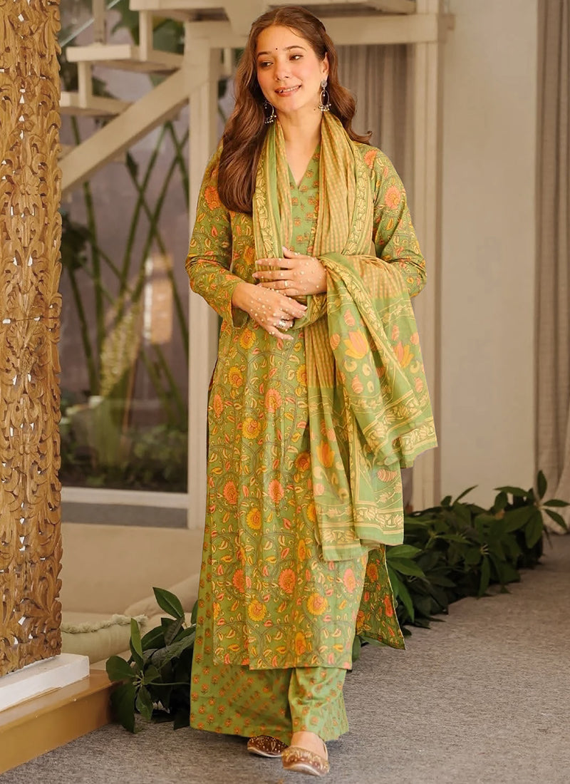 Vegaa Fashion Green Printed Cotton Salwar Suit