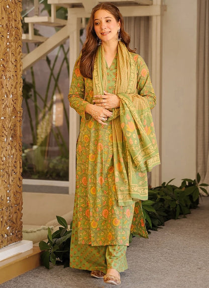Vegaa Fashion Green Printed Cotton Salwar Suit